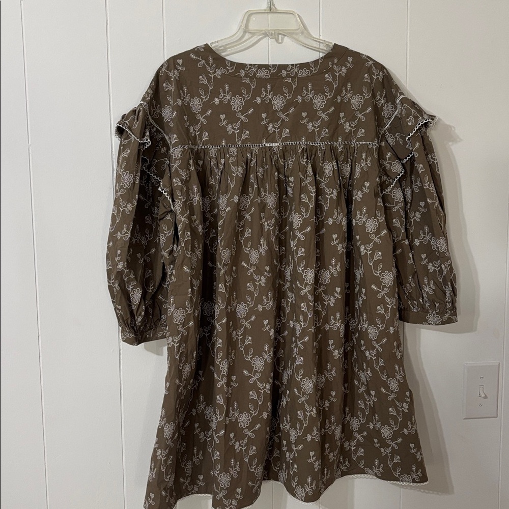 Gigio Vintage Floral Print Ruffle Sleeve Embroidered Dress Size L NWT‎ - Picture 12 of 14